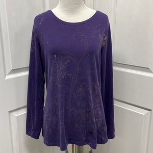 Coldwater Creek Purple Glitter Long Sleeve Tee Medium